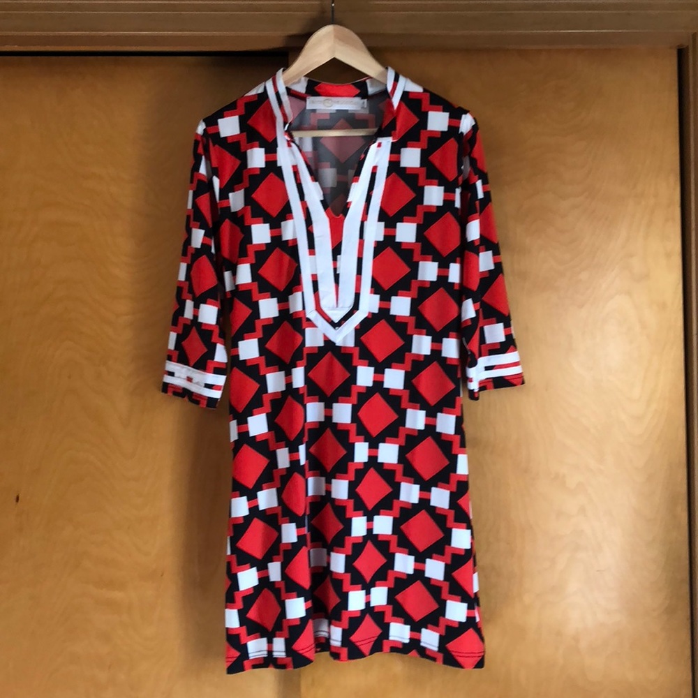 Tracy Negoshian Geometrical 3/4 sleeve dress